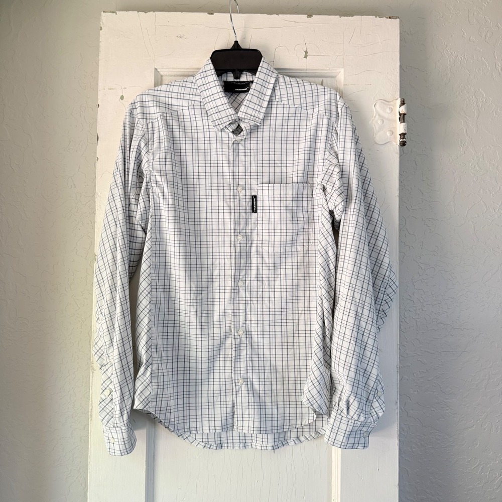 Truewerk B1 Sun Shirt Mens Small White Navy Grid Check Button Down Workwear